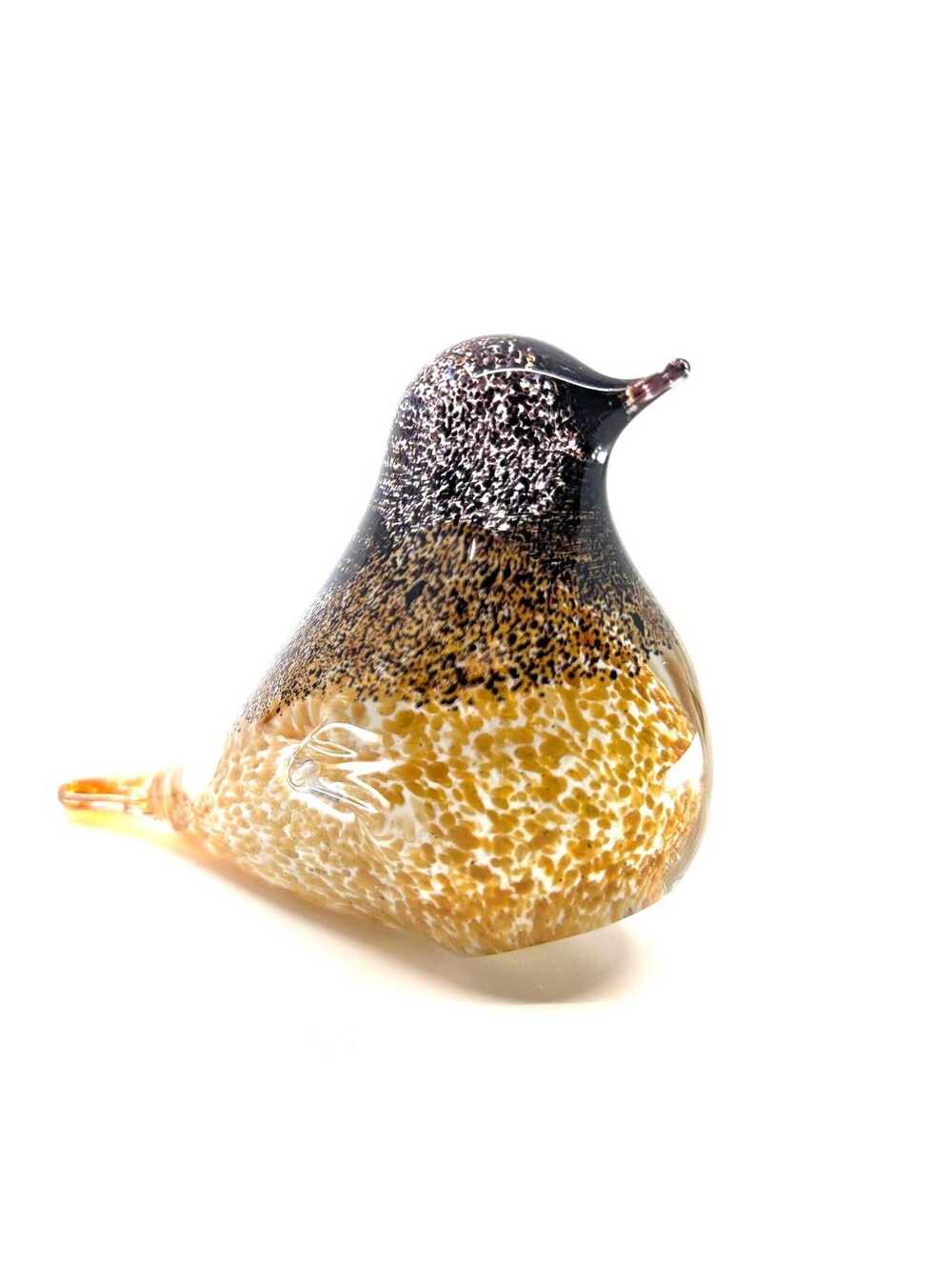 Vintage Hand Blown Amber Black Art Glass Bird Figurine